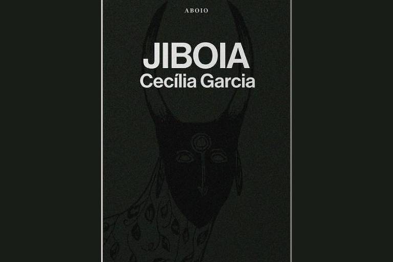 Capa de livro preta com um animal cinza e os dizeres Jiboia e Cecília Garcia na parte superior