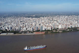 FILE PHOTO: A ship sails on the Parana River, in Rosario