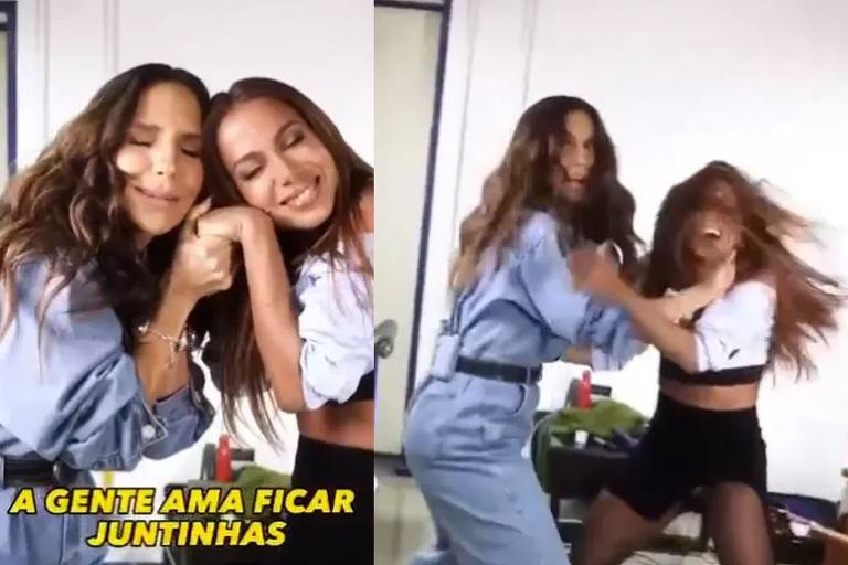 Ivete Sangalo e Anitta 'brigam' em camarim e divertem famosos nas redes sociais; assista ao vídeo