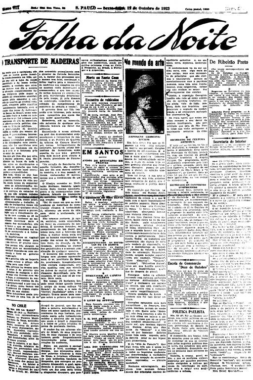 Primeira Página da Folha da Noite de 12 de outubro de 1923