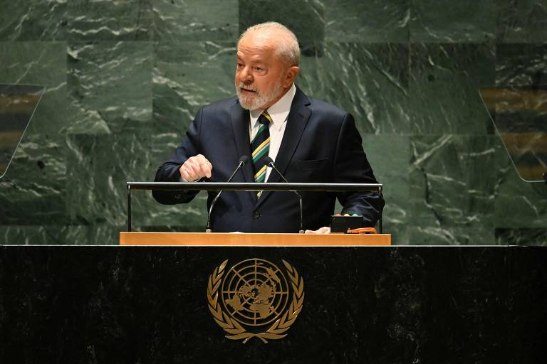 O presidente brasileiro Luiz Inácio Lula da Silva discursa na 78ª Assembleia-Geral das Nações Unidas na sede da ONU em Nova York, em 19 de setembro de 2023