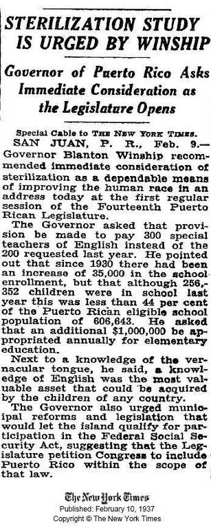 Recorte do New York Times fala sobre o governador Blanton C. Winship