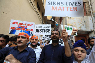 Pakistan's Sikh community members condemn the assassination of Sikh leader Hardeep Singh Nijjar in Canada, during a protest in Peshawar