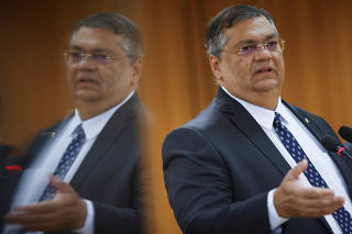 Brazil's Justice Minister Flavio Dino speaks during a news conference in Brasilia