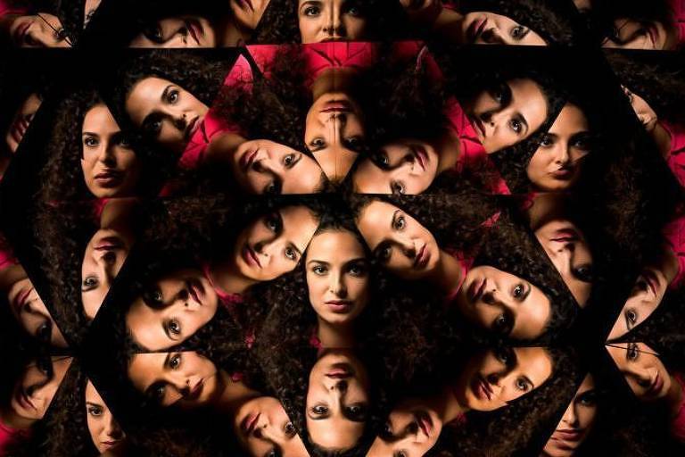 Imagens de mulheres com diversos rostos em um prisma