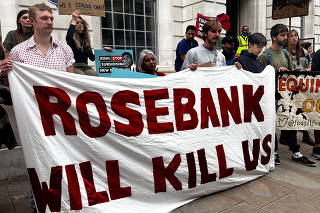 People protest outside the Department for Energy and Net Zero in London