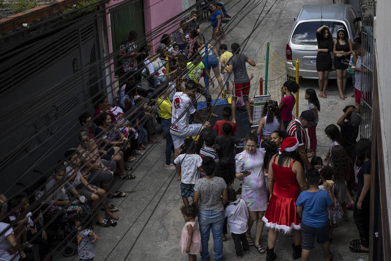 Na festa de Natal na comunidade da Vila Nova Curuçá, em dezembro de 2022, comemorava a campanha que conseguiu apadrinhar cem crianças, e arrecadou alimentos, brinquedos e presentes
