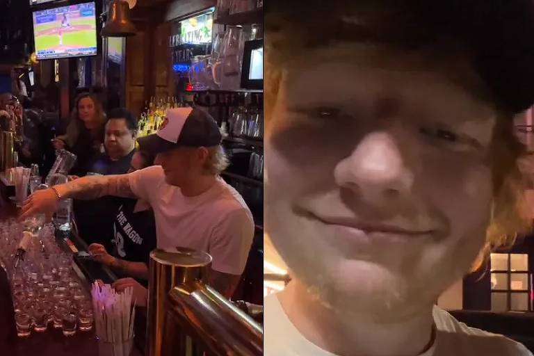 Ed Sheeran paga drinks para fãs e termina a noite bêbado em Nova York; veja vídeos
