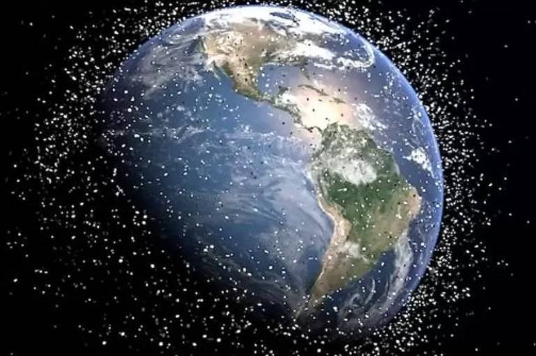 lixo espacial é composto por pedaços de dispositivos que estão em órbita ao redor da Terra, mas não estão mais em uso e trazem risco de colisões