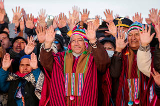 FILE PHOTO: Bolivia's President Luis Arce and former President Evo Morales attend an ancestral ceremony to ring in the Aymara New Year, in Tiwanaku