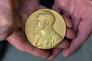 A Nobel Prize medal in Monmouth County, N.J., May 18, 2023. (Hiroko Masuike/The New York Times)