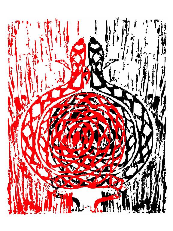 Ilustração de Ziel Karapotó para a peça "O Silêncio do Mundo", de Ailton Krenak e Andreia Duarte, que integra o livro "Caixa de Dramaturgias Indígenas"