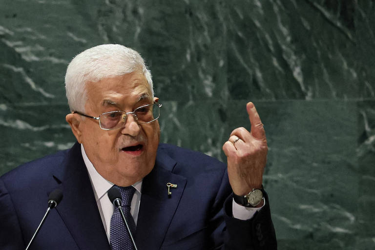 Mahmoud Abbas, presidente da Autoridade Nacional Palestiniana, discura na Assembleia da ONU, em Nova York
