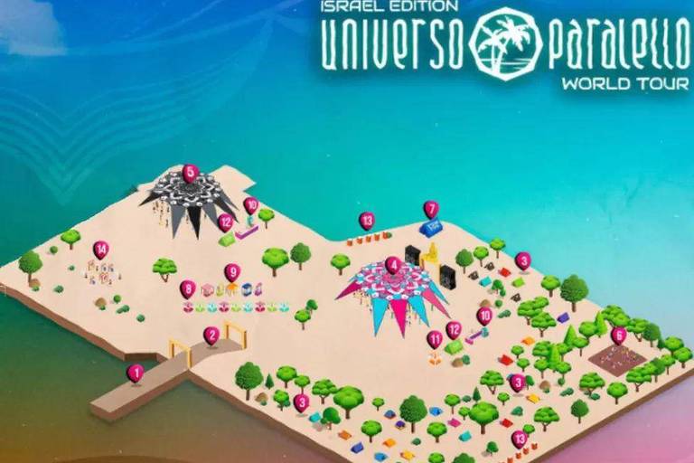 Imagem mostra mapa do festival Universo Paralello Israel Edition