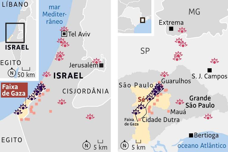 Entenda alcance da ação do Hamas a partir das dimensões de São Paulo