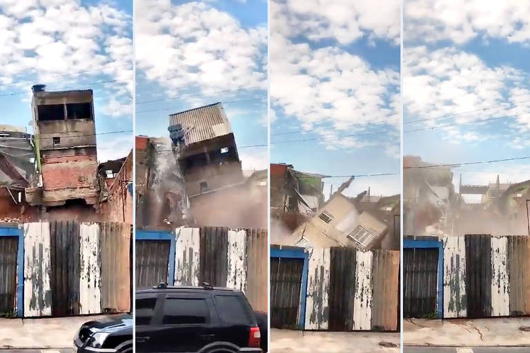 Uma casa desabou na manhã desta segunda-feira (9), em Taboão da Serra, Grande São Paulo. Apesar dos danos, ninguém se feriu.