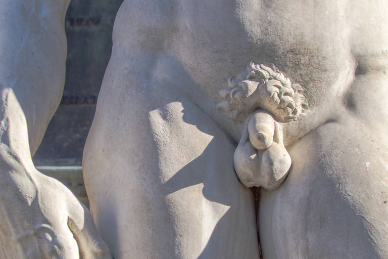 Detalhe do pênis do David de Michelangelo em estátua 