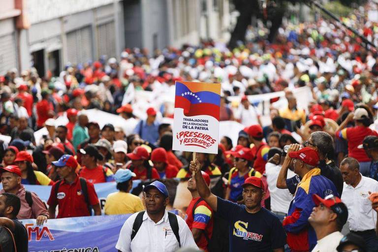 Manifestação contra as sanções americanas em Caracas, na Venezuela
