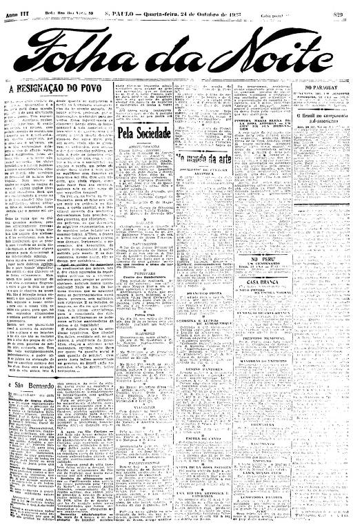 Primeira Página da Folha da Noite de 24 de outubro de 1923