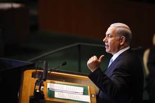 Israeli Prime Minister Benjamin Netanyahu addresses the 66th United Nations General Assembly at the U.N. headquarters in New York