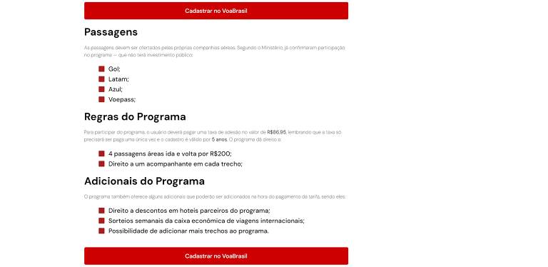 Programa 'Voa Brasil' ainda não foi lançado; site de 'cadastro' é golpe
