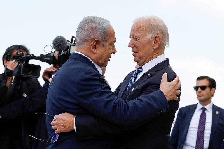 Presidente Joe Biden é recebido por premiê israelense, Binyamin Netanyahu, em Tel Aviv