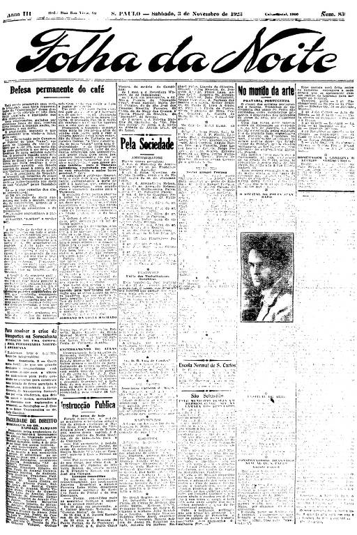 Primeira Página da Folha da Noite de 3 de novembro de 1923