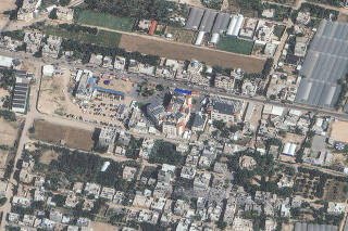 A satellite image shows the Al Aqsa Martyr's Hospital in Gaza City