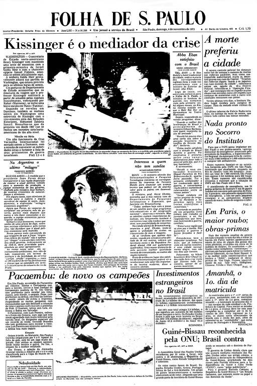 Primeira Página da Folha de 4 de novembro de 1973