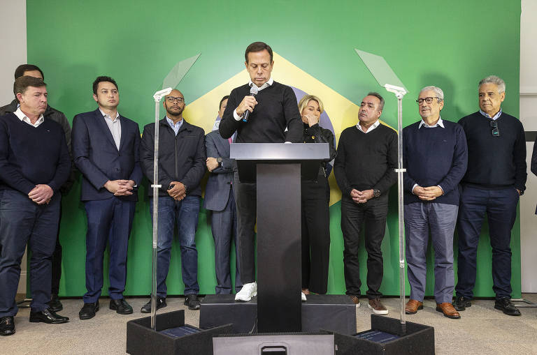 João Doria durante o discurso em que anunciou a desistência da candidatura à Presidência da República, em 23 de maio de 2022