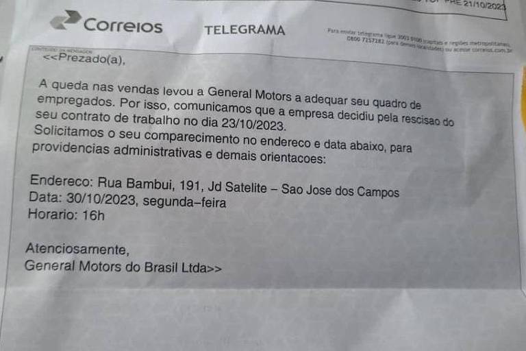 GM suspende pagamento de verbas e FGTS dos demitidos - 27/10/2023