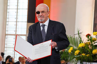 Author Salman Rushdie receives the Peace Prize of the German Book Trade, in Frankfurt