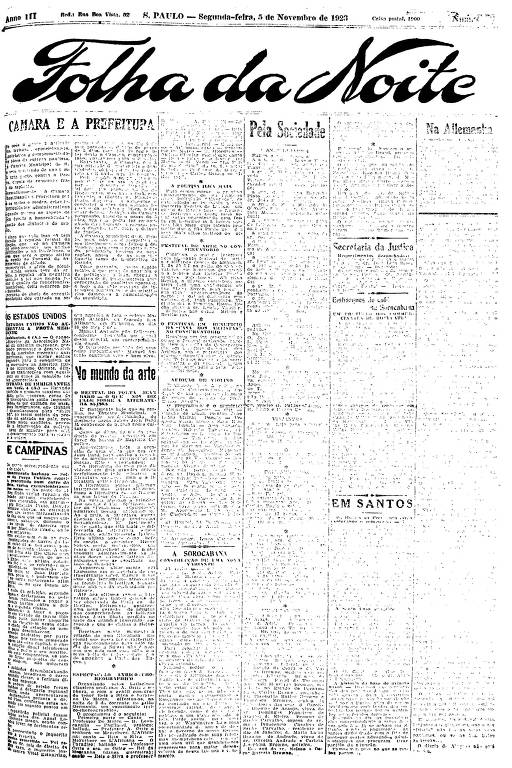 Primeira Página da Folha da Noite de 5 de novembro de 1923