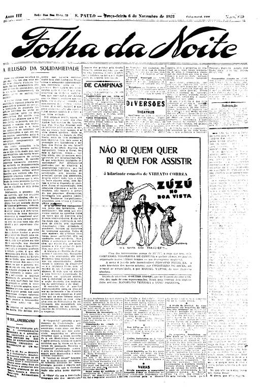 Primeira Página da Folha da Noite de 6 de novembro de 1923