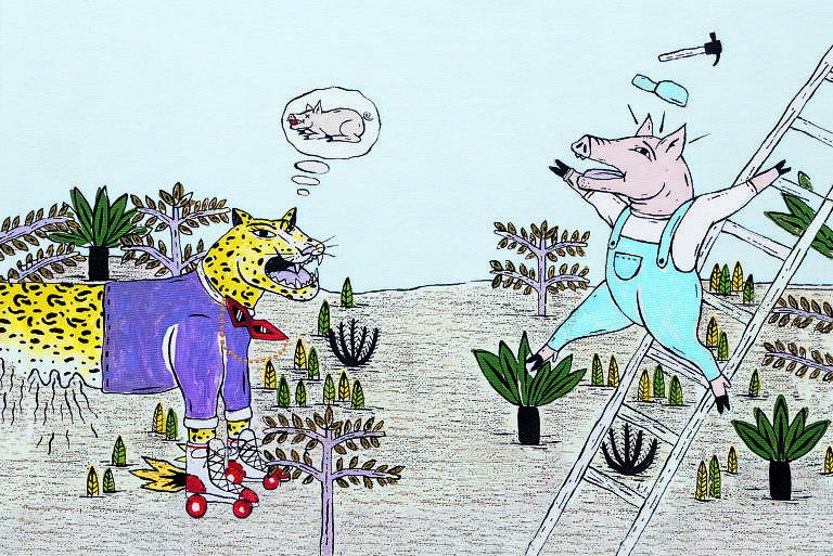 Ilustração de Bozó Bacamarte para "Três Porquinhos Brasileiros"