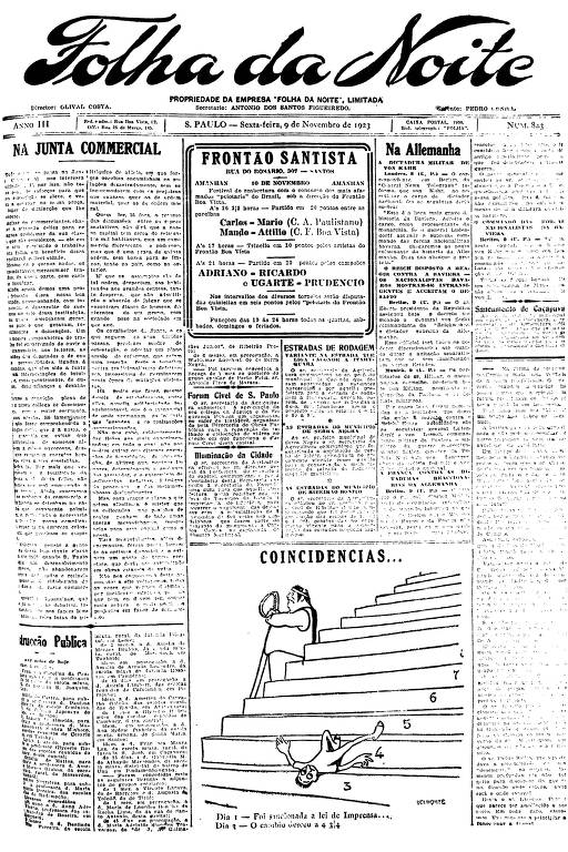 Primeira Página da Folha da Noite de 9 de novembro de 1923
