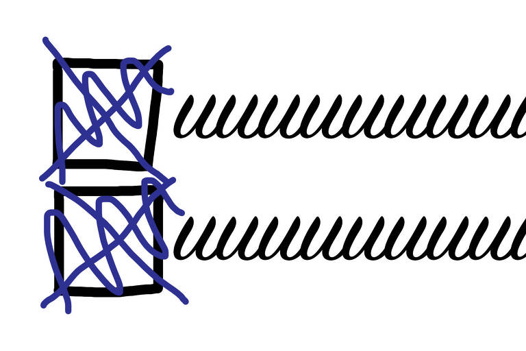 Sobre um fundo branco, há 2 casinhas de múltipla escolha, cada uma marcada com um X azul e um rabiscado.