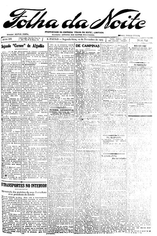Primeira Página da Folha da Noite de 12 de novembro de 1923