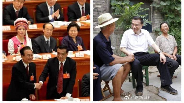 Duas das fotos de Li Keqiang separadas pela Caixin para homenagear o ex-primeiro-ministro chinês, em momentos de seu mandato