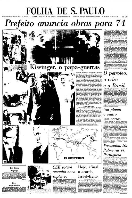 Primeira Página da Folha de 11 novembro de 1973