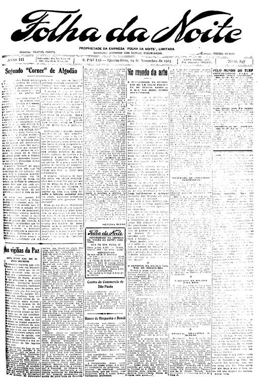 Primeira Página da Folha da Noite de 14 de novembro de 1923