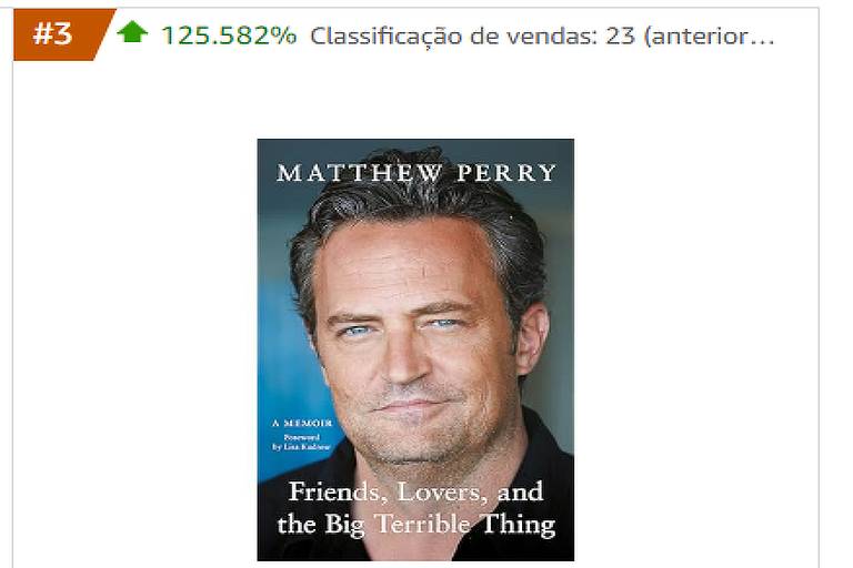 Amazon registra mais de 125.00% de aumento nas vendas da biografia de Matthew Perry