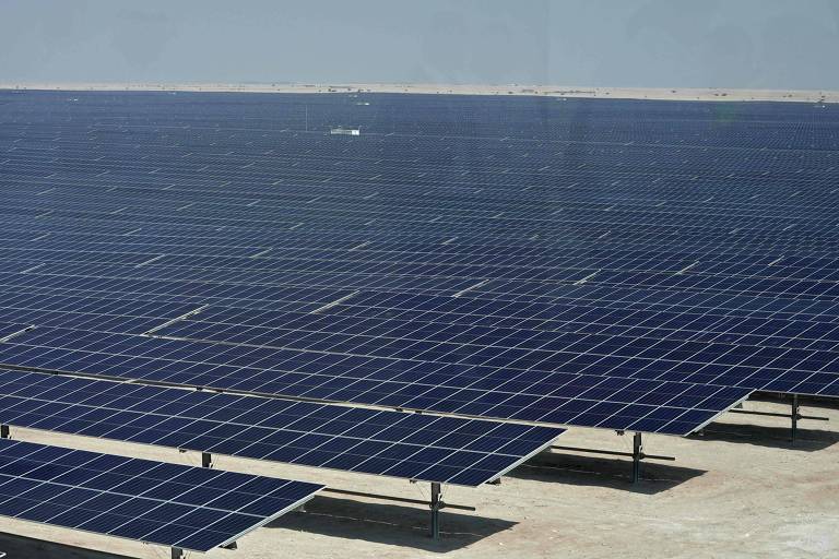 Parque com dezenas de painéis para captação de energia solar no Qatar