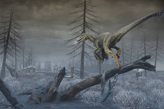 This artist's reconstruction depicts North Dakota in the first months following the impact of an asteroid off Mexico's coast 66 million years ago