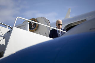 President Joe Biden disembark Air Force One at Joint Base Andrews in Maryland, on Monday, Oct. 30, 2023. (Tom Brenner/The New York Times)