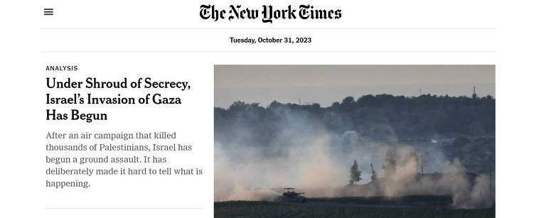 No NYT, 'Invasão de Israel começou'