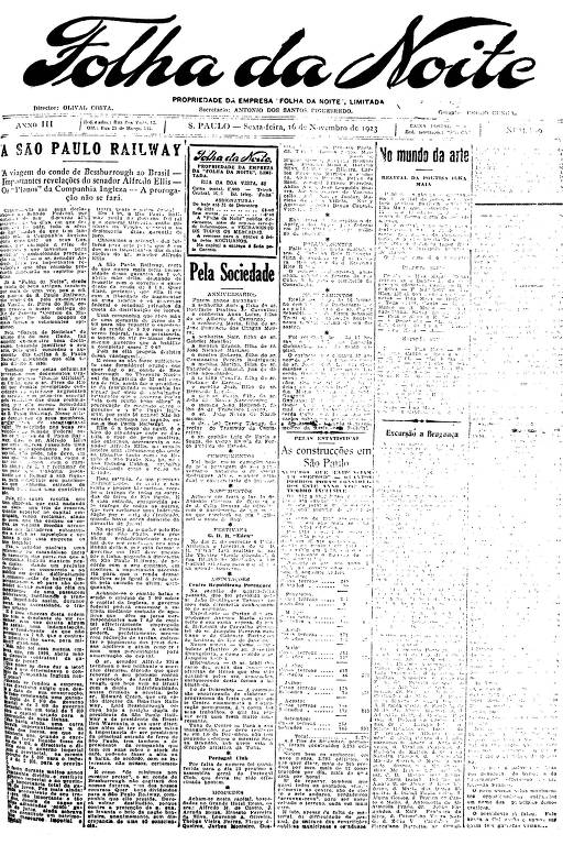 Primeira Página da Folha da Noite de 16 de novembro de 1923