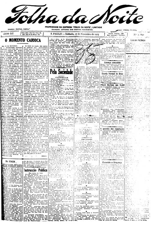 Primeira Página da Folha da Noite de 17 de novembro de 1923
