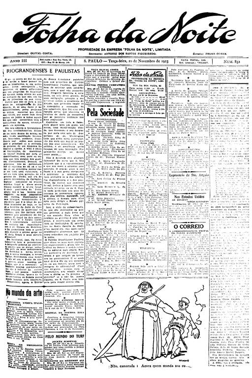 Primeira Página da Folha da Noite de 20 de novembro de 1923