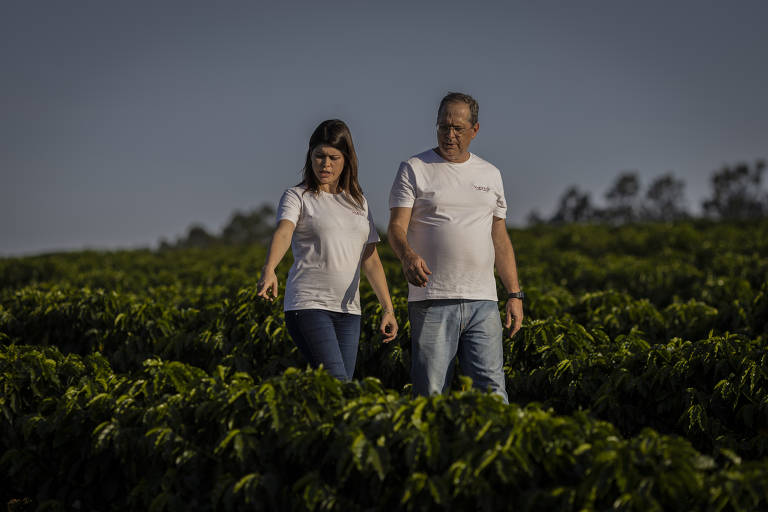 Imagem mostra o produtor rural Sérgio Meirelles Filho, 63, com sua filha Raquel Meirelles, 32, na fazenda Alvorada, produtora de café na região da Chapada de Minas, no Vale do Vale do Jequitinhonha